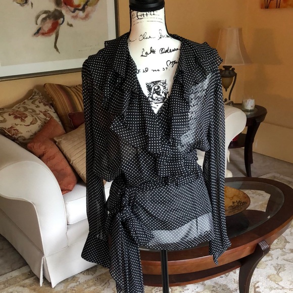 Ralph Lauren Tops - Ralph Lauren 100% Silk Sheer Wrap Blouse Size XL
